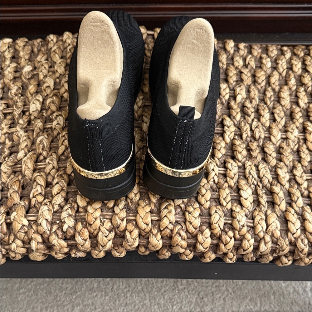 Black Slip-On Shoes with Gold Accent - Picture 2 of 5